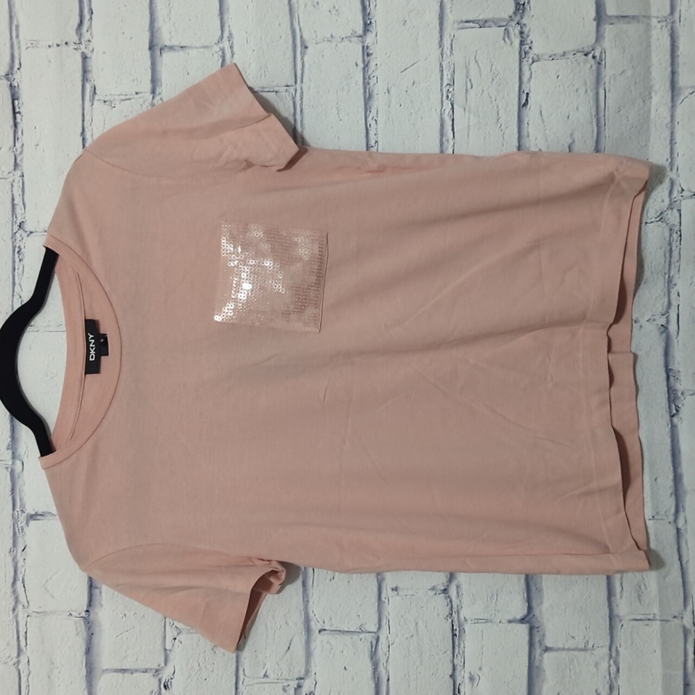 DKNY Blush Sequin Pocket Women's T Shirt Top Size XS NWT